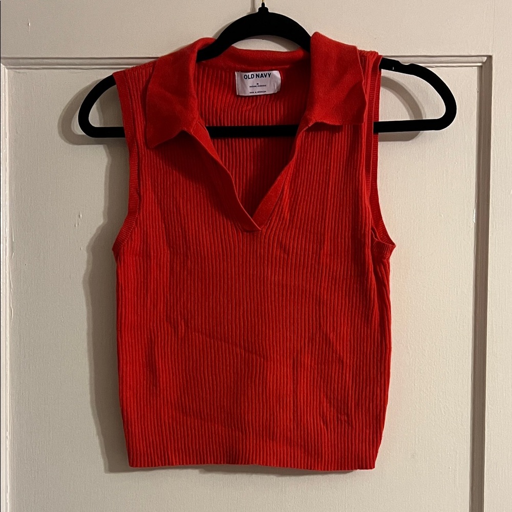 Old Navy Women's Vibrant Red Collared Crop Top